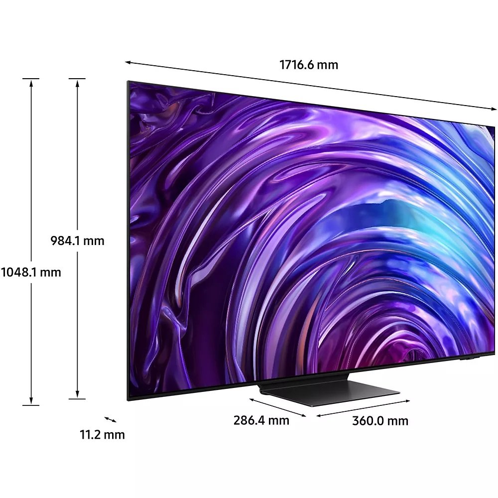 Vue latérale du grand téléviseur à écran plat SAMSUNG TQ77S95D avec les dimensions indiquées en millimètres.