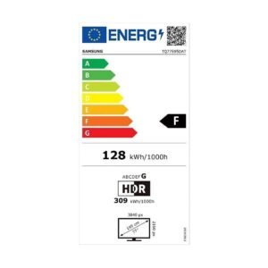 Le SAMSUNG TQ77S95D dispose d'une résolution 3840x2160 et HDR mais a une cote énergétique de F, consommant 128 kWh/1000h.
