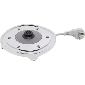 Base ronde argentée pour bouilloire électrique avec connecteur central et cordon d'alimentation attaché, compatible avec SMEG KLF03BLMEU.
