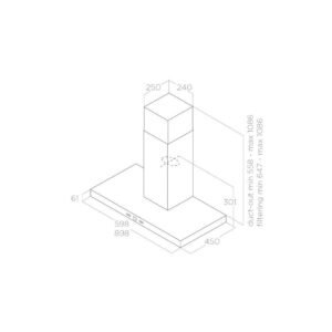 Dessin technique d'une hotte de cuisine ELICA CRUISE IX/A/90, indiquant les dimensions et les spécifications d'étiquetage en millimètres.