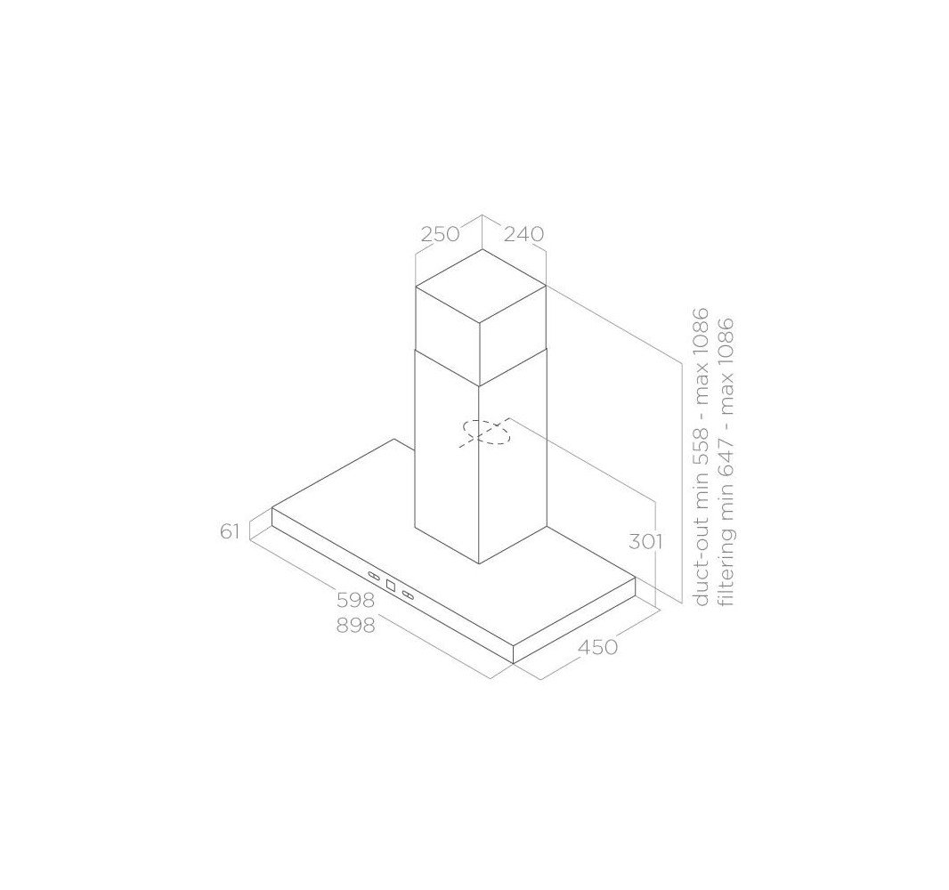 Dessin technique d'une hotte de cuisine ELICA CRUISE IX/A/90, indiquant les dimensions et les spécifications d'étiquetage en millimètres.
