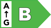 Étiquette d'efficacité énergétique verte avec une grande lettre « B » et une flèche pointant vers le haut de G à A sur le côté gauche, similaire aux normes ELICA CRUISE IX/A/90.