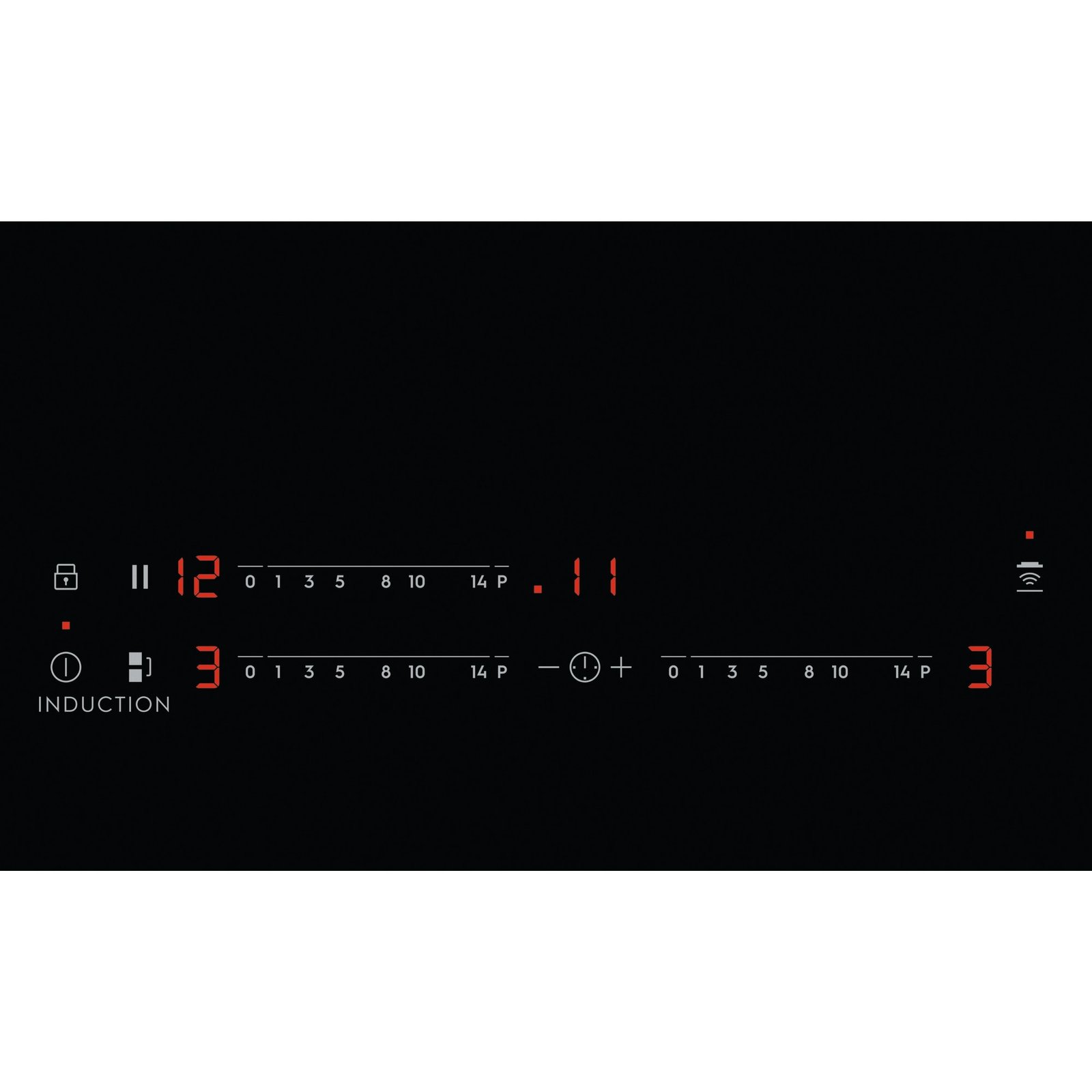 La table de cuisson ELECTROLUX EIV63343 est dotée d'un panneau de commande à induction numérique avec indicateurs LED rouges, plusieurs réglages de température et des boutons de commande tactiles.