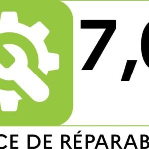 Une icône représentant une clé dans un engrenage, accompagnée du texte « 7.0/10 Indice de Réparabilité », souligne le score de réparabilité du lave-vaisselle MIELE G 5150 VI.