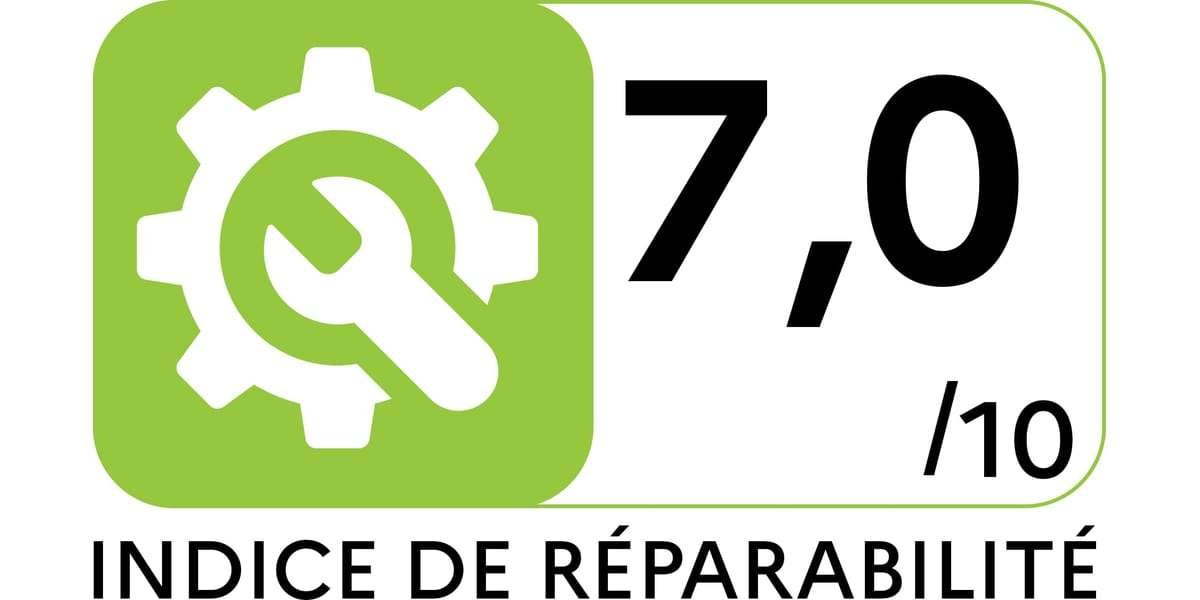 Une icône représentant une clé dans un engrenage, accompagnée du texte « 7.0/10 Indice de Réparabilité », souligne le score de réparabilité du lave-vaisselle MIELE G 5150 VI.