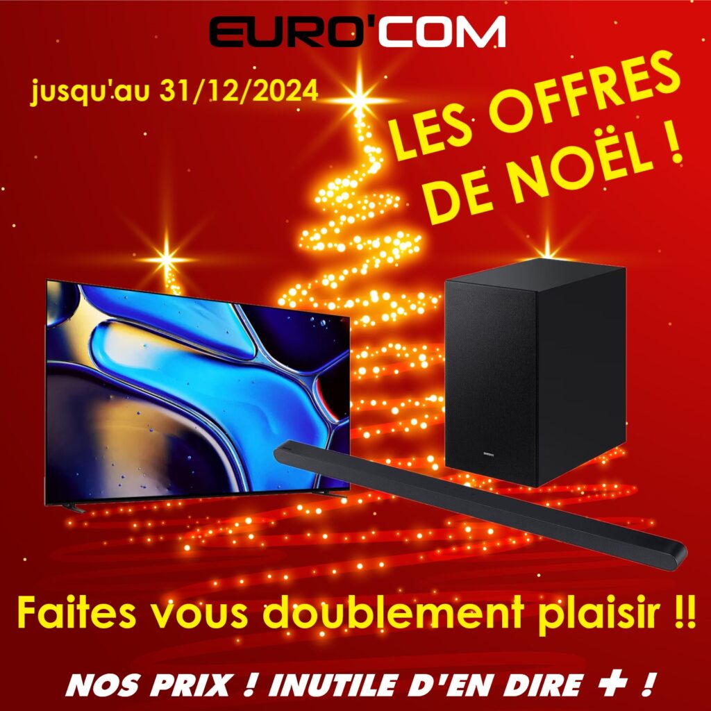 Vivez l'esprit joyeux de NOEL avec notre vente de Noël Eurocom ! Découvrez des offres imbattables sur les téléviseurs, les BARRES DE SON et les enceintes, le tout sur fond d'arbre lumineux.