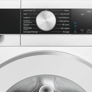 Vue de face du SIEMENS WG44G2F2FR, mettant en valeur son panneau de commande et son écran élégants.