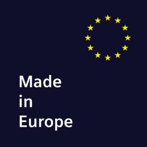 Les étoiles de l'Union européenne créent un cercle au-dessus du texte « Made in Europe » sur un fond sombre, représentant la précision et la qualité de l'appareil SIEMENS WG44G2F2FR.