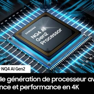 Une micropuce baptisée « NQ4 AI Gen2 », mettant en valeur la technologie de processeur de pointe en 4K époustouflante, comme celle présentée dans le téléviseur SAMSUNG TQ55S90D.