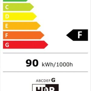 Le téléviseur SAMSUNG TQ65S90D dispose d'un écran de 65 pouces (163 cm) avec une résolution de 3840p, une étiquette énergétique F et consomme 90 kWh/1000h, mettant en valeur une technologie de divertissement moderne.