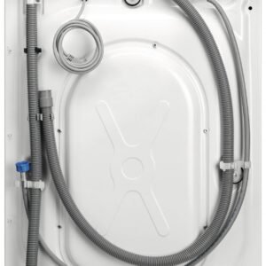 Vue arrière de l'ELECTROLUX EW6F5814BA mettant en évidence les tuyaux enroulés et les connexions.