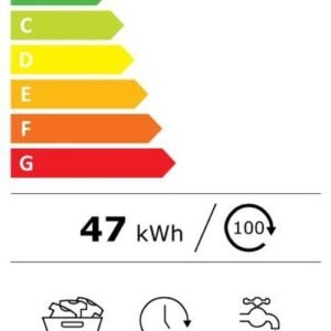 Le lave-linge ELECTROLUX EW6F5814BA est classé A en termes d'étiquette énergétique et consomme 47 kWh pour 100 utilisations. Il a une capacité de charge de 8 kg, une durée de cycle de 3 heures et 25 minutes, consomme 43 litres d'eau par cycle et fonctionne à un niveau sonore de 75 dB.
