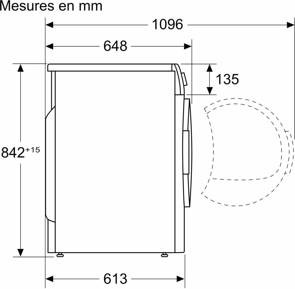 Dessin technique latéral de l'appareil SIEMENS WP31G200FR, comportant des mesures en millimètres.