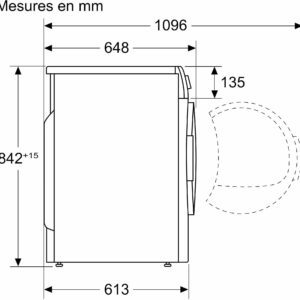 Dessin technique latéral de l'appareil SIEMENS WP31G200FR, comportant des mesures en millimètres.