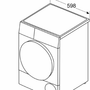 Dessin au trait d'une machine à laver SIEMENS, modèle WP31G200FR, affichant les mesures en millimètres et illustrant une largeur exacte de 598 mm.