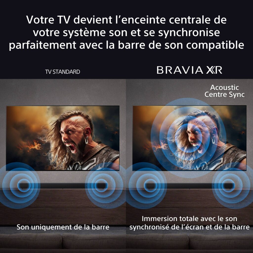 En plus du téléviseur avec fonction de synchronisation sonore, la barre de son BRAVIA THEATER BAR 8 SONY HTA8000 offre une immersion audio grâce à sa synchronisation acoustique centrale. Découvrez le mélange harmonieux de l'excellence visuelle de BRAVIA et du son immersif de la barre de son, transformant votre salon en un havre de paix cinématographique.