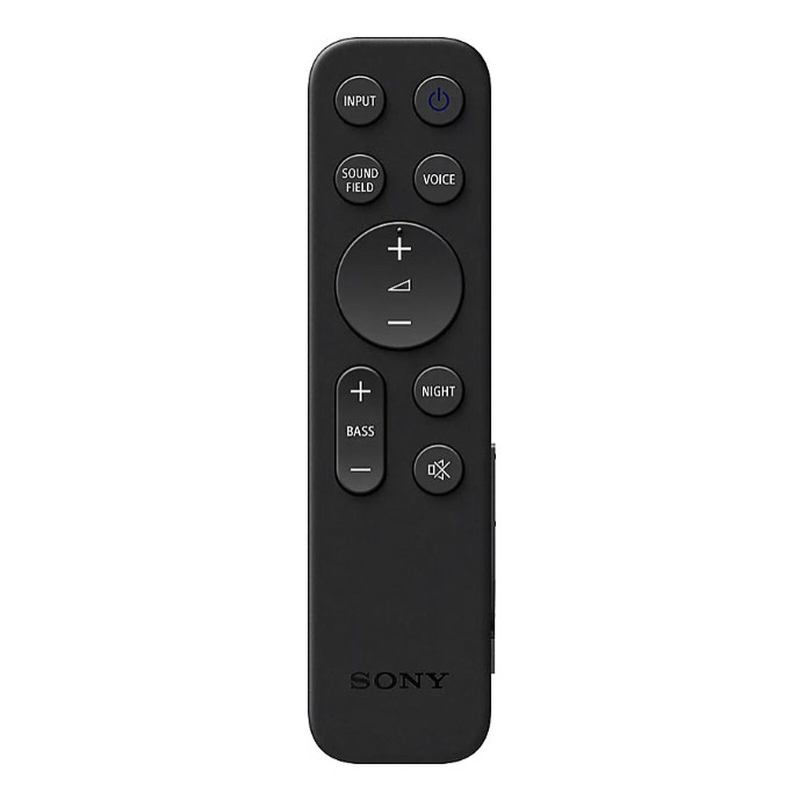 La télécommande de la barre de son SONY HTA9000 BRAVIA THEATRE BAR 9 comprend des boutons pour l'entrée, le volume, les réglages du champ sonore, les commandes vocales, le mode nuit et l'alimentation.