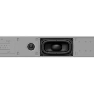 Gros plan de l'intérieur de la barre de son SONY HTA9000 BRAVIA THEATRE BAR 9, qui révèle un haut-parleur, un tweeter et des circuits complexes. Soigneusement conçue pour un voyage audio immersif.