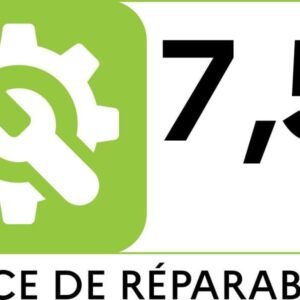 Le téléviseur SAMSUNG TU55DU8575 est doté d'une icône de score de réparabilité verte et blanche indiquant un score de 7,5 sur 10.