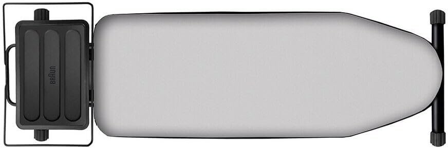 Vue de dessus du BRAUN IB3001BK : une planche à repasser grise avec un élégant repose-fer noir.