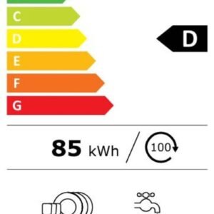 Le lave-vaisselle ELECTROLUX EES48320L est doté d'une classe énergétique « D », consommant 85 kWh par 14 cycles. Il n'utilise que 10,5 L d'eau par cycle de 4 heures et fonctionne à un niveau sonore de 44 dB.