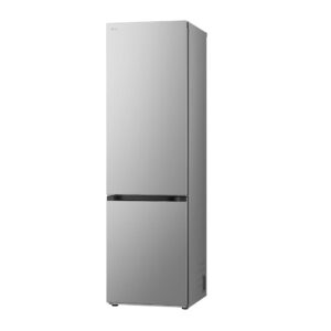 Le réfrigérateur LG GBV5240APY est doté d'un grand corps en acier inoxydable avec un congélateur inférieur, présentant un design élégant et minimaliste idéal pour les cuisines modernes.