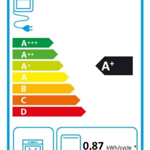 Le four NEFF B54CR71N0F, avec une étiquette énergétique A+ et une capacité de 71 L, consomme 0,87 kWh par cycle conventionnel et 0,69 kWh par cycle ventilé, idéal pour les cuisiniers soucieux de leur consommation d'énergie.