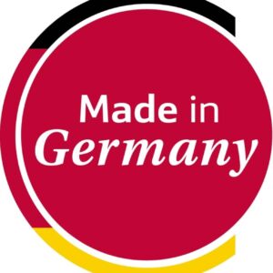 Cercle rouge avec texte « Made in Germany » avec des accents noirs, rouges et jaunes comme le drapeau allemand. Idéal pour mettre en valeur le savoir-faire des appareils NEFF tels que le four NEFF B54CR71N0F.