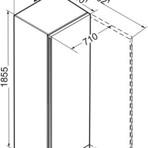 Le plan de l'armoire haute LIEBHERR FND7227-22 affiche les dimensions étiquetées en millimètres et indique l'ouverture de la porte par des flèches.