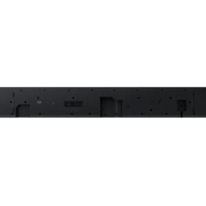 Vue arrière d'une barre de son noire SAMSUNG HW-Q995D (Copie) montrant ses ports, son entrée d'alimentation et ses trous de montage.