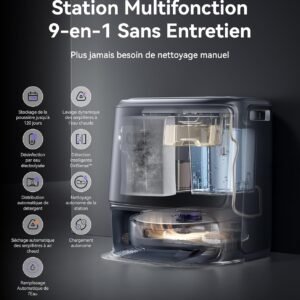 La station de nettoyage multifonction NARWAL FREO Z10 ULTRA GRIS est une station de nettoyage multifonction 9 en 1 avec des fonctionnalités labellisées françaises, offrant un entretien à domicile sans effort dans un design élégant et moderne.