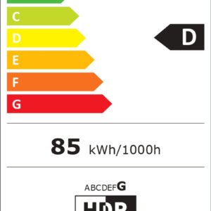 Étiquette énergétique UE pour téléviseur TCL 75C8K : classe D, 85 kWh/1000h (SDR), 350 kWh/1000h (HDR), écran 75", résolution 3840x2160.