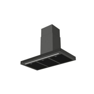 La hotte murale AEG GB87D91CB en noir présente un design de cheminée élégant avec trois filtres efficaces, alliant élégance et hautes performances.