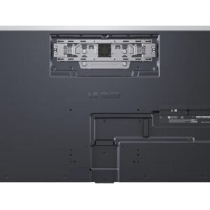 Vue arrière du téléviseur LG OLED77G5 2025 GALLERY DESIGN, doté d'une finition élégante et sombre avec des supports de montage et des ports de connexion visibles, s'intégrant parfaitement dans n'importe quel espace de vie.