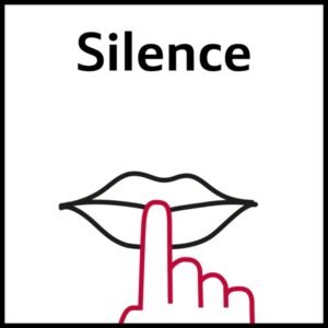 Illustration de lèvres avec un doigt devant et le mot "Silence" discrètement encadré par la marque NEFF V57THQ4L0.