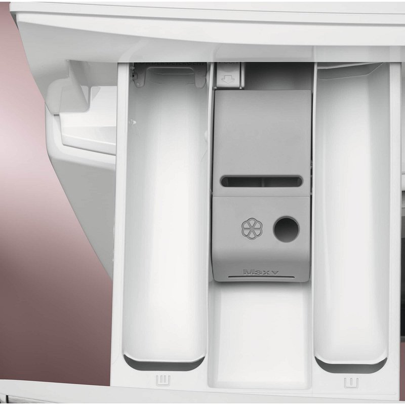 Ouvrez le tiroir à lessive du lave-linge ELECTROLUX EW6FI5814BA (Copie), qui comporte trois compartiments, dont un étiqueté « MAX » avec un symbole de fleur sur son couvercle.