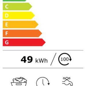 La machine à laver ELECTROLUX EW6FI5814BA (Copie) est dotée d'une étiquette énergétique A, consomme 49 kWh par cycle, gère des charges de 9 kg en 3h40, utilise 50 L d'eau et fonctionne à un niveau sonore silencieux de 76 dB.