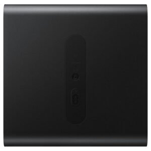 Vue arrière de la barre de son SAMSUNG HW-QS760F montrant ses boutons de commande et son port de connecteur d'alimentation.