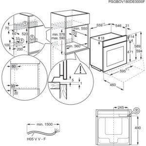 Schéma technique montrant les mesures pour l'installation du four encastrable AEG TA5PB53XAB dans un meuble de cuisine.