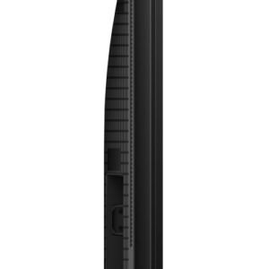 Vue latérale du téléviseur à écran plat TCL 43P79K sur un support, mettant en valeur son profil mince et son panneau arrière texturé.