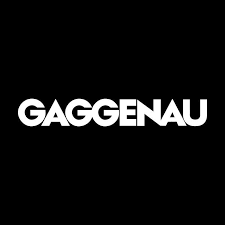Logo texte blanc « GAGGENAU » sur fond noir uni.