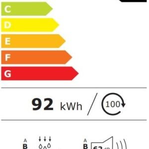 Étiquette énergétique pour LG RH9X71WH : classé B, consomme 92 kWh/100 cycles, capacité de 9 kg, niveau sonore de 62 dB, durée du cycle 4:29.