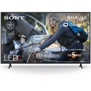 Un téléviseur intelligent SONY KD65W75WL affiche une scène de « La 5e Vague », montrant une fille avec des voitures accidentées en arrière-plan.