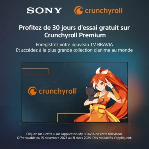 Obtenez 30 jours de Crunchyroll Premium gratuit avec votre téléviseur intelligent SONY KD65W75WL : découvrez les meilleurs anime directement sur votre grand écran !.