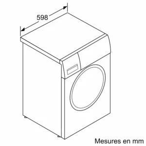 Dessin au trait d'un lave-linge BOSCH WGG254FAFR d'une largeur étiquetée de 598 mm ; le texte indique "Mesures en mm".