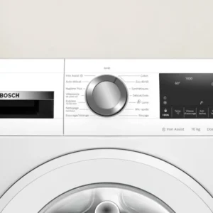 Gros plan du panneau de commande du lave-linge BOSCH WGG254FAFR, montrant les boutons, le cadran et l'affichage numérique.