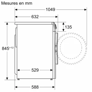 Dessin du lave-linge BOSCH WGG254FAFR avec dimensions détaillées en millimètres.