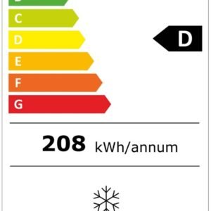 Le réfrigérateur LIEBHERR FND7026-22 a une étiquette énergétique européenne D, une consommation d'énergie de 208 kWh/an, une capacité de 312 litres et fonctionne silencieusement à 37 dB.
