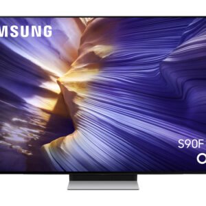 Le téléviseur OLED SAMSUNG TQ55S90F présente un motif abstrait violet et or, offrant des couleurs vibrantes et des détails époustouflants pour une expérience visuelle immersive.