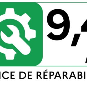 Le lave-vaisselle SIEMENS SN55ES12CE affiche une icône verte représentant un engrenage et une clé avec un "Indice de Réparabilité" de 9,4/10, ce qui souligne son excellente capacité de réparation.